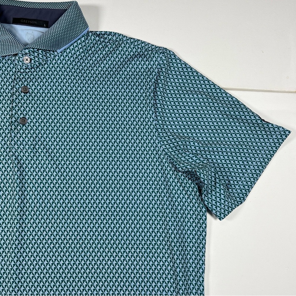 Greyson Polo Shirt Geometric Green Wolf Golf Performance Big Canyon CC Men’s L - Picture 4 of 15